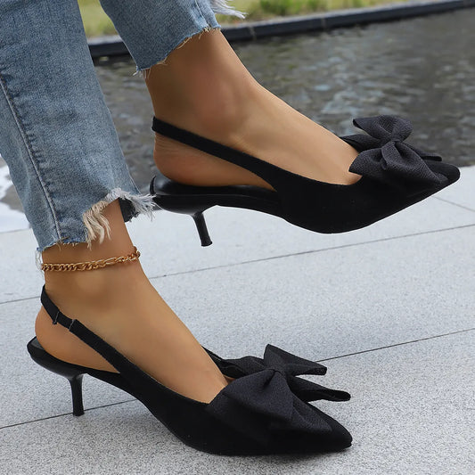 Bow Point Toe Kitten Heels Pumps - Tigbul's Variety Fashion Shop