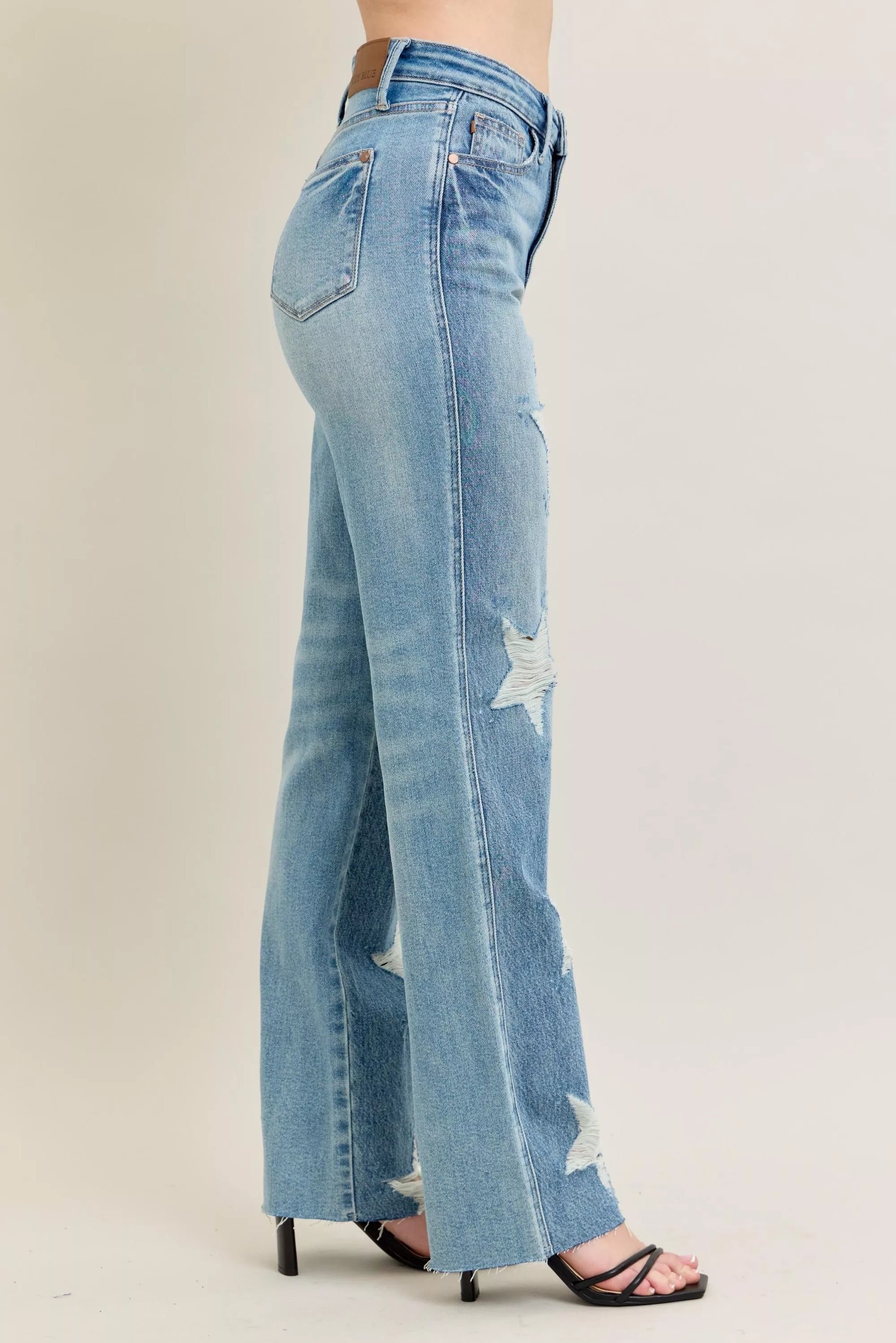 Judy Blue Full Size High Waist  Rigid Magic Star Shaped Destroy 90's Straight Jeans Plus Size - Tigbul's Variety Fashion Shop