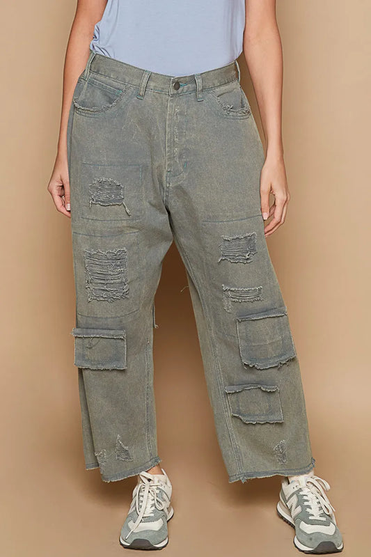 POL Distressed Raw Hem Wide Leg Pants - Tigbul's Variety Fashion Shop