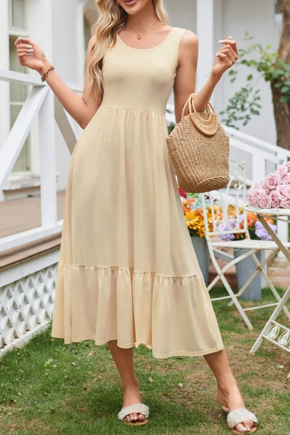 Round Neck Wide Strap Tank Dress - Tigbul's Variety Fashion Shop