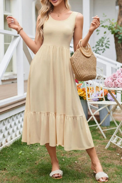 Round Neck Wide Strap Tank Dress - Tigbul's Variety Fashion Shop