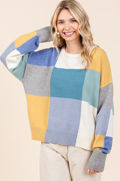 Color Block Round Neck Sweater - Tigbul's Variety Fashion Shop