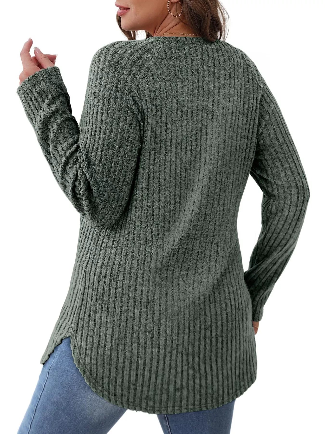 Ribbed Knit Long Sleeve T-Shirt - Tigbul's Variety Fashion Shop