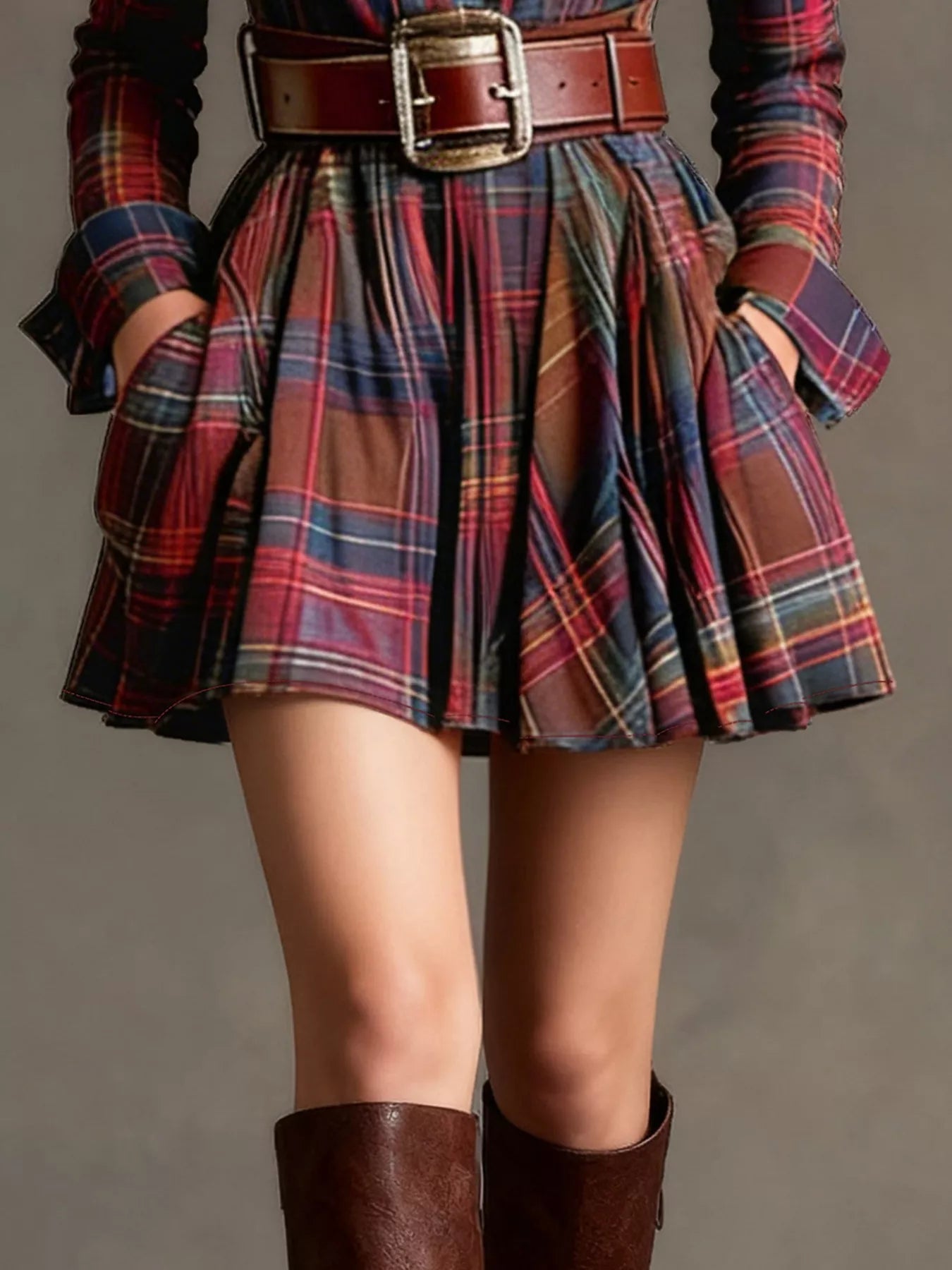 Plaid Long Sleeve Shirt Dress - Tigbul's Variety Fashion Shop