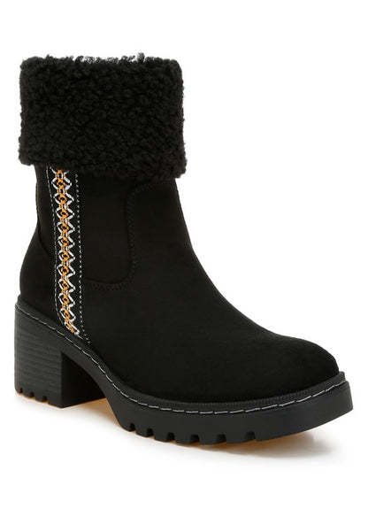 Woolly Faux Fur & Embroidery Detail Boots - Tigbul's Variety Fashion Shop