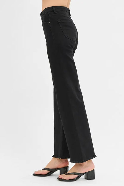 RISEN Full Size Tummy Control Black High Rise Wide Jeans Plus Size - Tigbul's Variety Fashion Shop