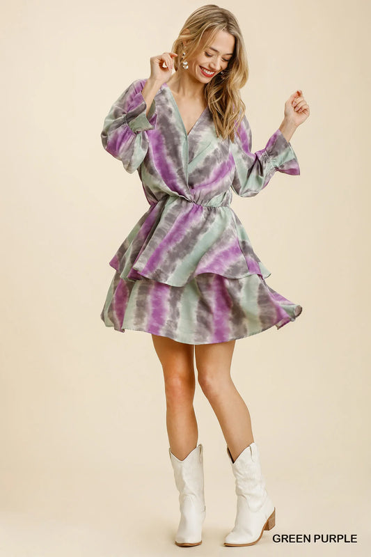 Umgee Tie Dye Ruffled Layered Dress with Elastic Waistband - Tigbul's Variety Fashion Shop