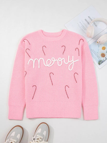 Merry Candy Cane Christmas Crew Neck Sweater - Tigbul's Variety Fashion Shop