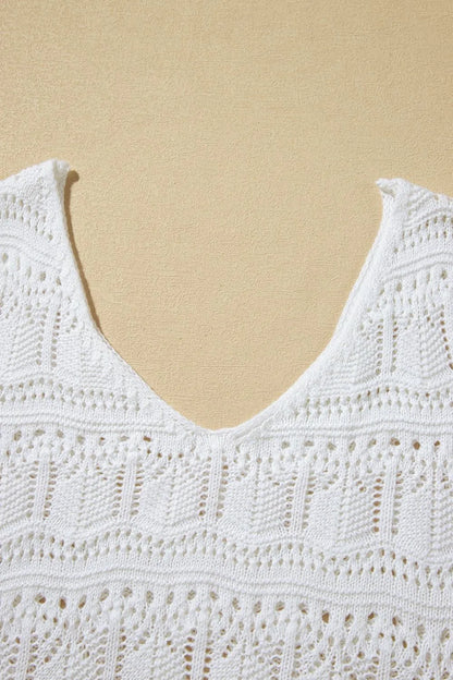 White V Neck Textured Hollow-Out Sweater Vest - Tigbul's Variety Fashion Shop