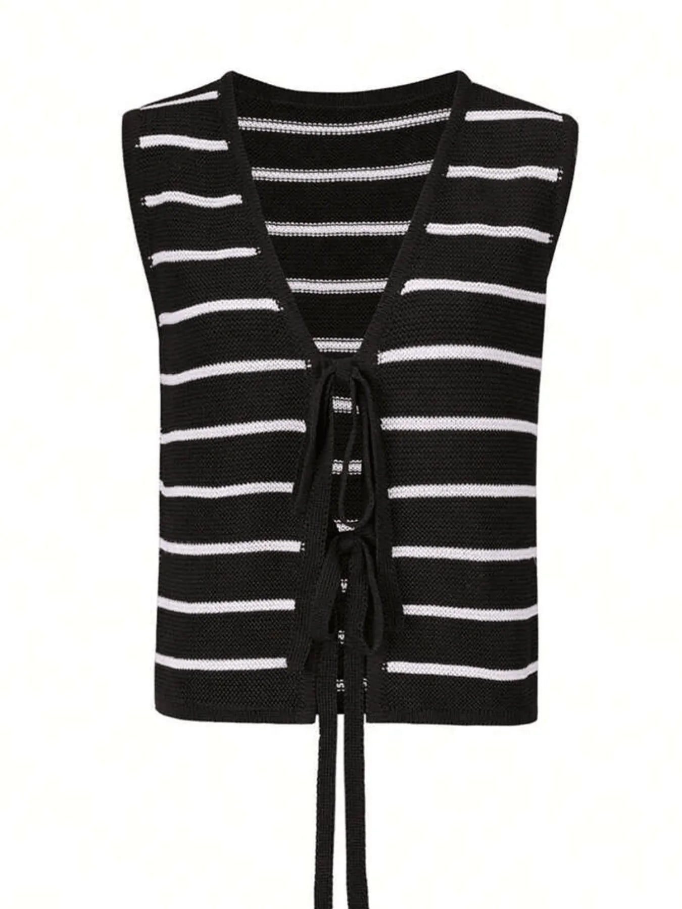 Tie Front Striped Sweater Vest - Tigbul's Variety Fashion Shop