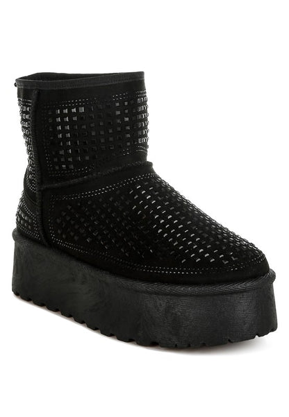 Xoras Chunky Rhinestones Ankle Boots - Tigbul's Variety Fashion Shop