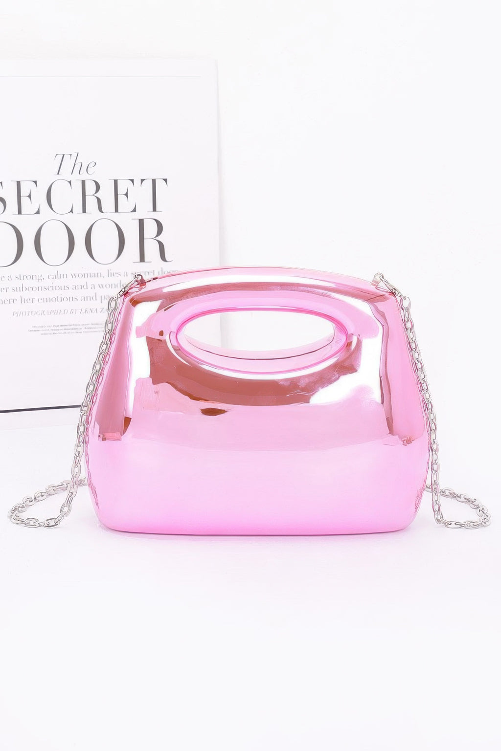 Acrylic Case Bag, Pink with oval top handle and chain strap