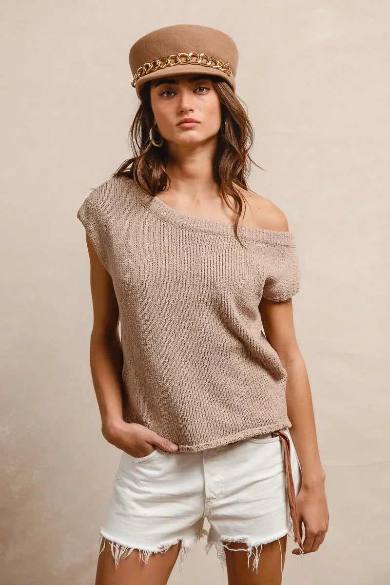 BiBi One Side Off Shoulder Knit Top - Tigbul's Variety Fashion Shop