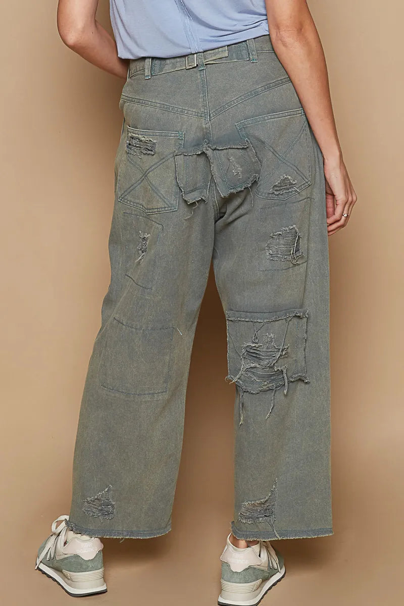 POL Distressed Raw Hem Wide Leg Pants - Tigbul's Variety Fashion Shop