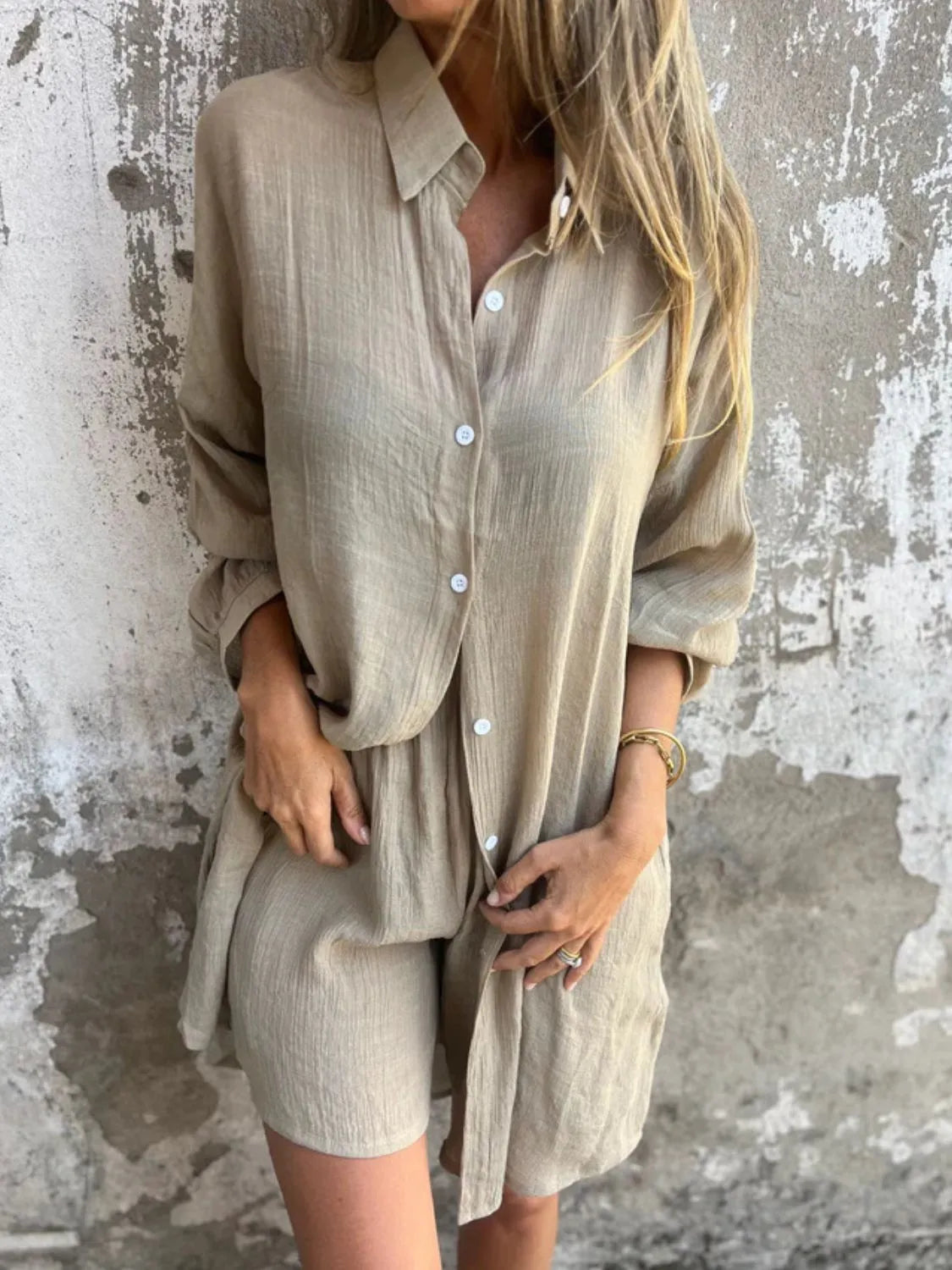 Pocketed Collared Neck Shirt and Shorts Set - Tigbul's Variety Fashion Shop