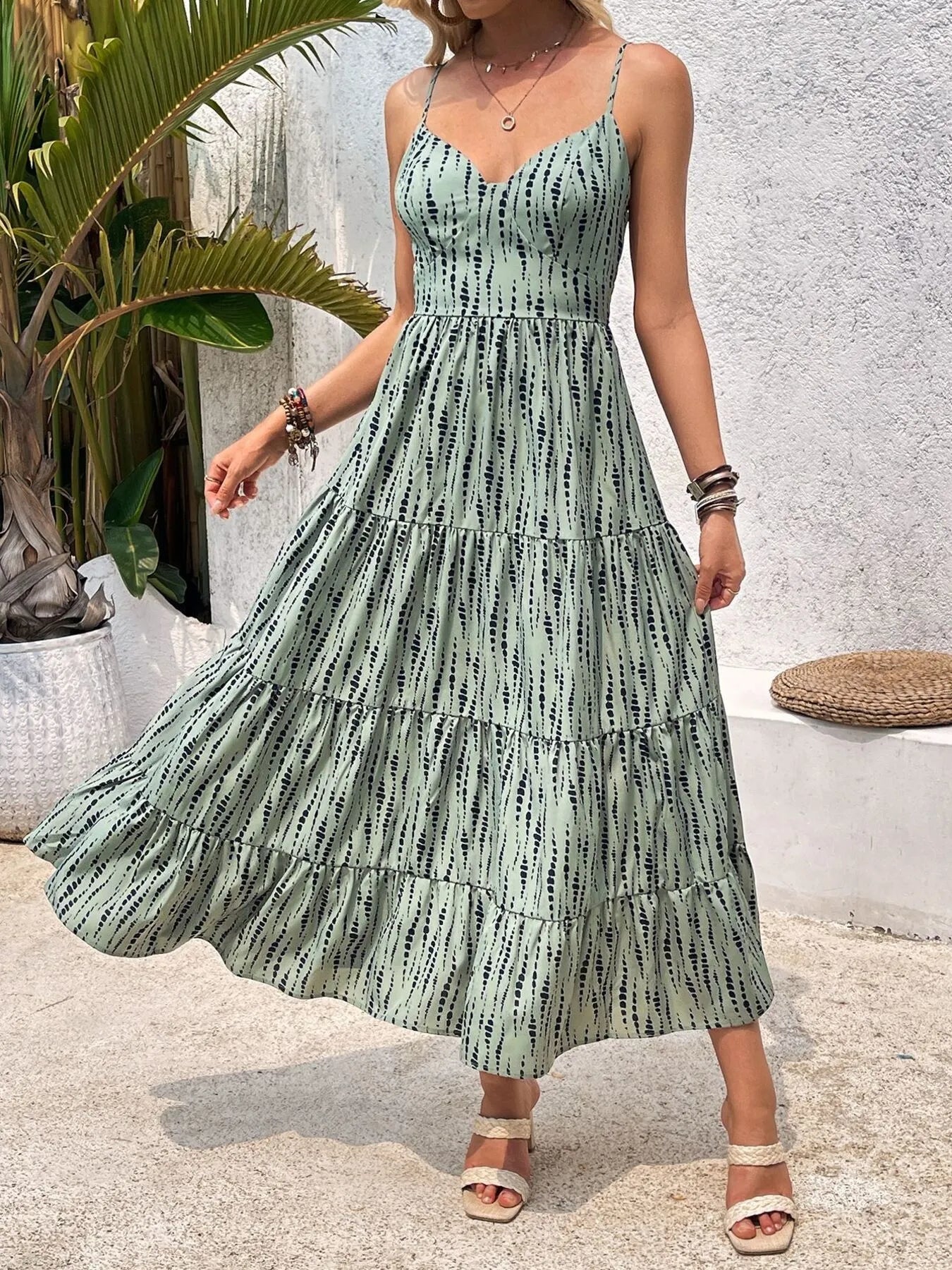 Tie Back Tiered Midi Cami Dress - Tigbul's Variety Fashion Shop