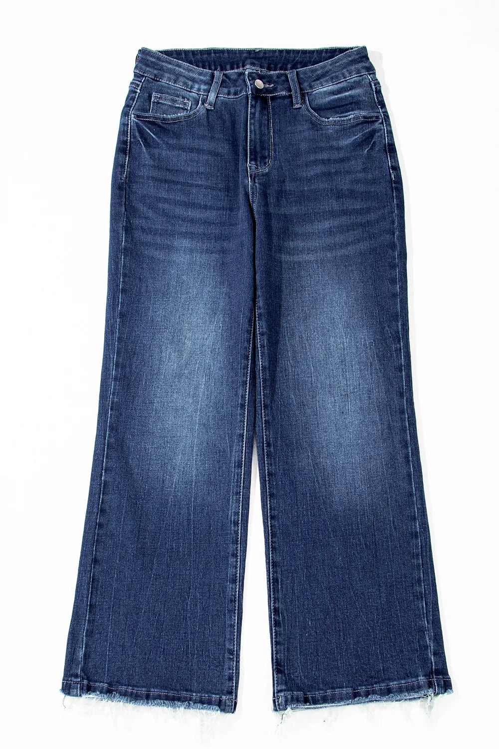 Mineral Wash Raw Hem High Waist Flared Jeans - Tigbul's Variety Fashion Shop
