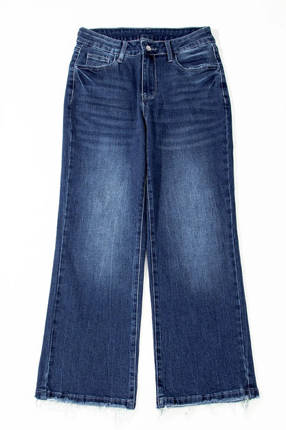 Mineral Wash Raw Hem High Waist Flared Jeans - Tigbul's Variety Fashion Shop