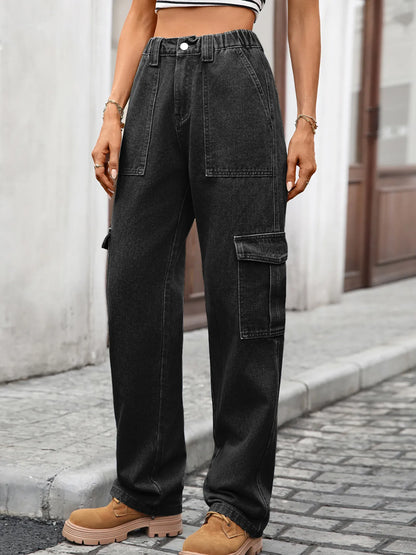 High-Waisted Cargo Jeans - Tigbul's Variety Fashion Shop