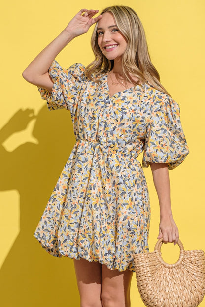 And The Why Full Size Floral Surplice Puff Sleeve Dress - Tigbul's Variety Fashion Shop