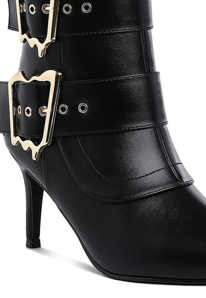 Ebera Chunky Buckle Strap Ankle Boots - Tigbul's Variety Fashion Shop
