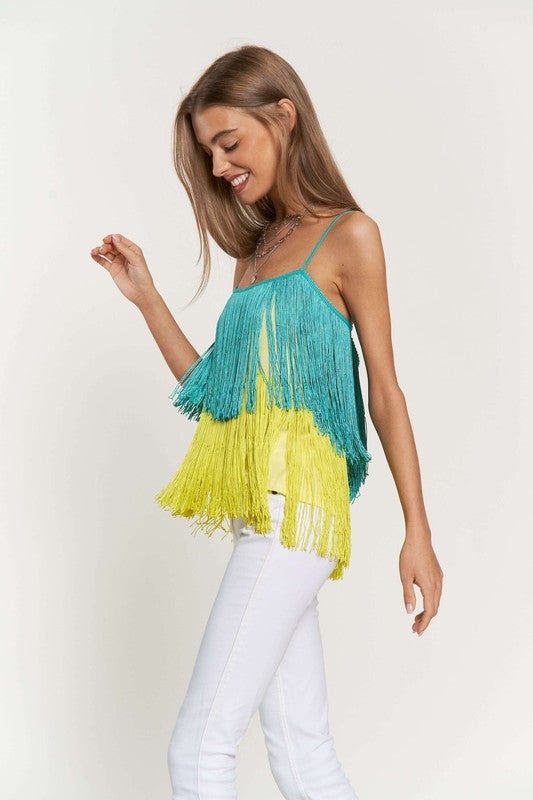 Fringe Overlay Cross Straps Party Cami Top - Tigbuls Variety Fashion