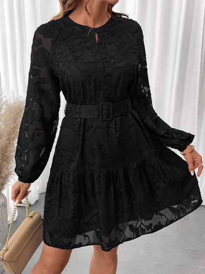 Button-Front Balloon Sleeve Mini Dress - Tigbul's Variety Fashion Shop