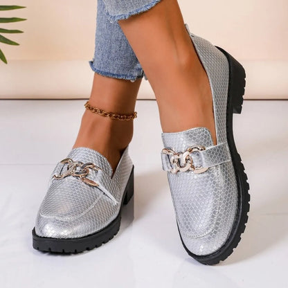 Ladies Round Toe Block Heel Loafers - Tigbul's Variety Fashion Shop