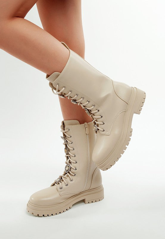 Nimba Rhinestone jewelled Chunky Boots - Tigbul's Variety Fashion Shop