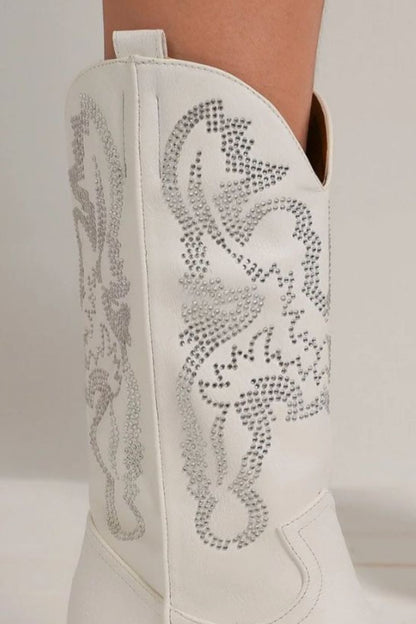 White Rhinestone Detail Point Toe Boots - Tigbul's Variety Fashion Shop