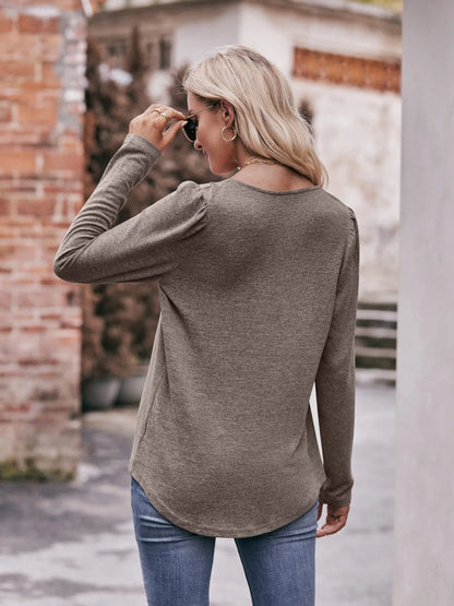 Square Neck Long Sleeve T-Shirt - Tigbul's Variety Fashion Shop