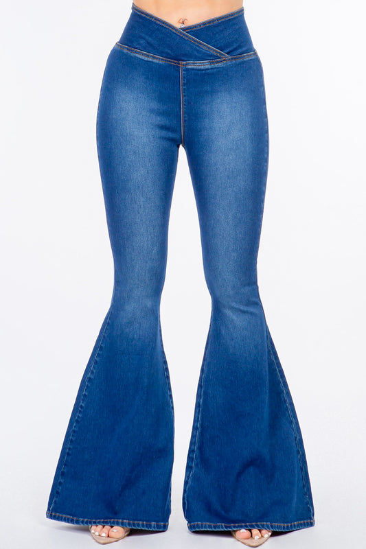 American Bazi High Waist Pull On Flare Jeans - Tigbul's Variety Fashion Shop