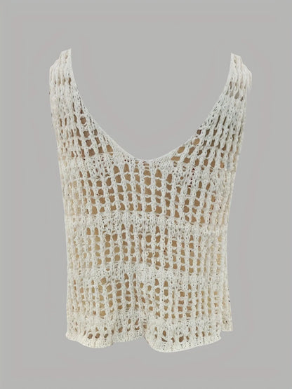 Crochet Knit V-Neck Sweater Vest - Tigbul's Variety Fashion Shop
