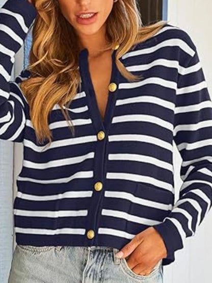 Striped Button-Up Cardigan - Tigbul's Variety Fashion Shop