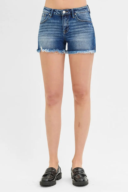 RISEN Full Size Low Rise Frayed Denim Shorts Plus Size - Tigbul's Variety Fashion Shop