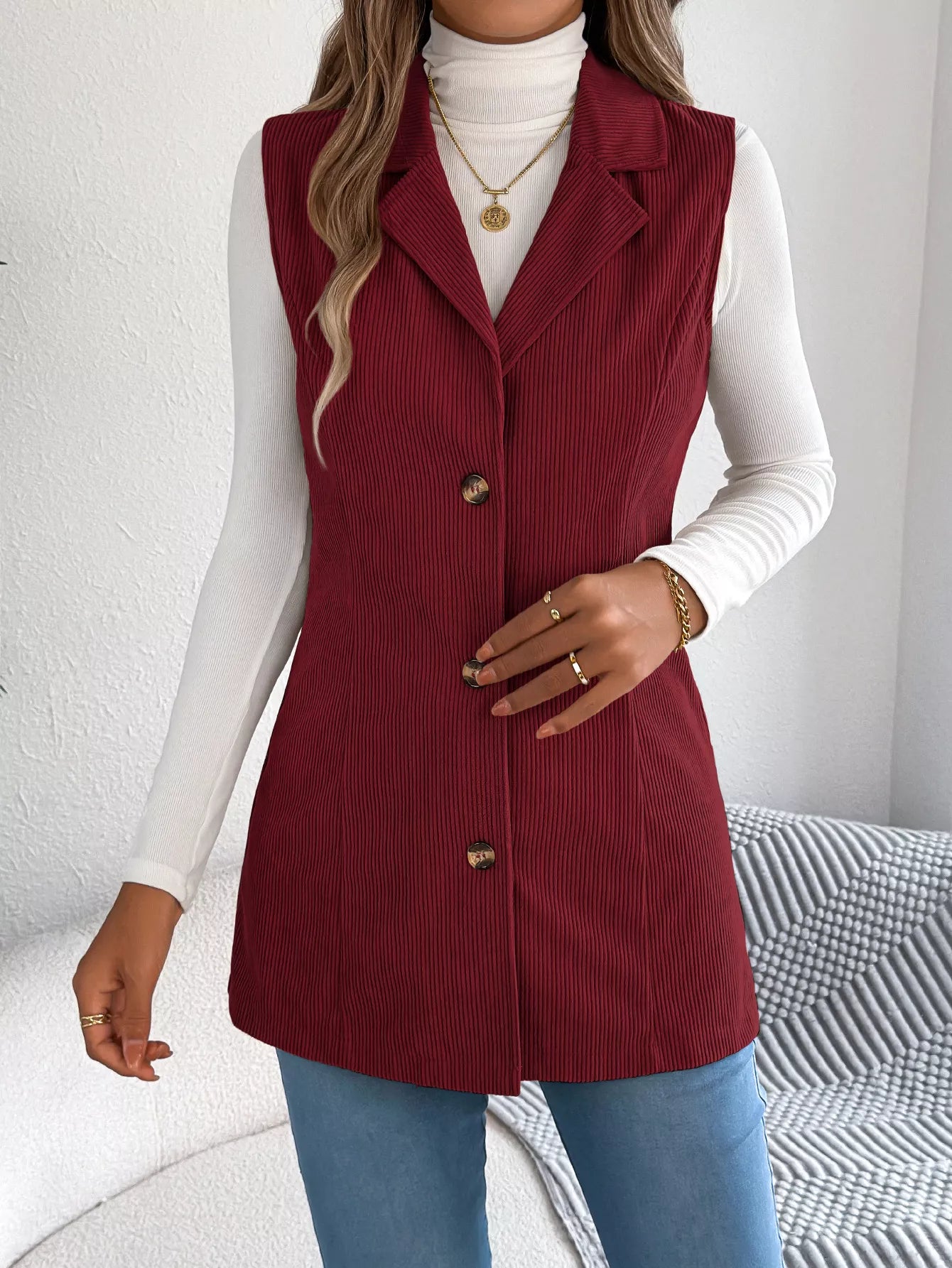 Button-Front Longline Vest Coat - Tigbul's Variety Fashion Shop