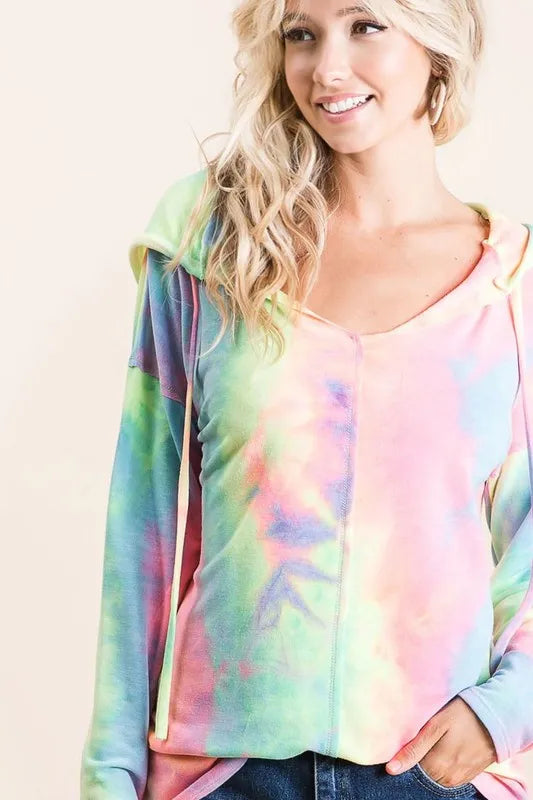 Tie Dye Terry Long Sleeve Hoodie - Tigbul's Variety Fashion Shop