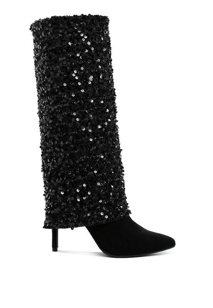 Sin City Sequinned Fold-Over Calf Boots - Tigbul's Variety Fashion Shop