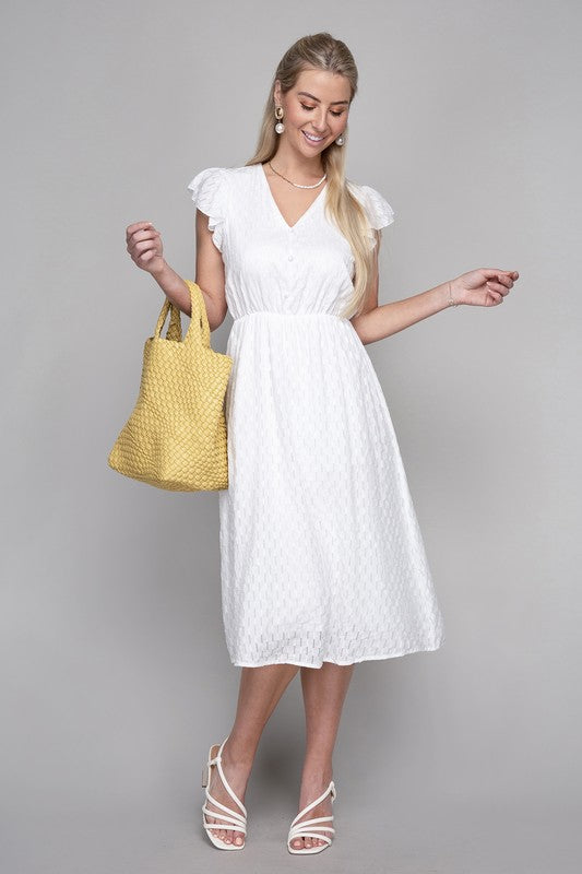 V neck embroidered eyelet dress - Tigbul's Variety Fashion Shop