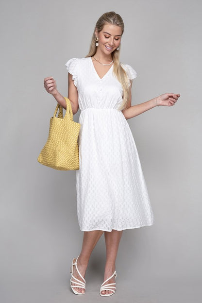 V neck embroidered eyelet dress - Tigbul's Variety Fashion Shop