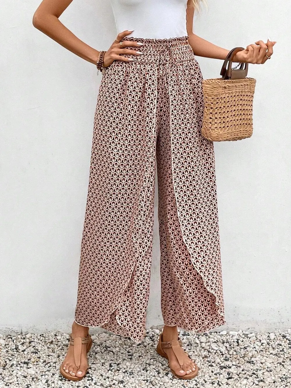 Tied Printed Wide Leg Pants - Tigbul's Variety Fashion Shop