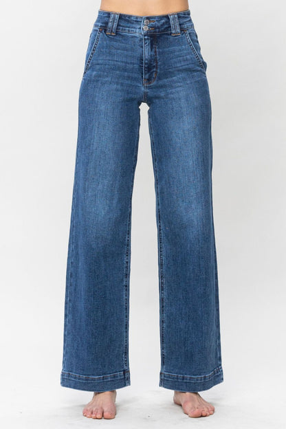 Judy Blue Full Size Double Button Wide Leg Jeans - Tigbul's Variety Fashion Shop