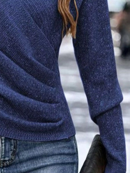 Surplice Long Sleeve Knit Top - Tigbul's Variety Fashion Shop