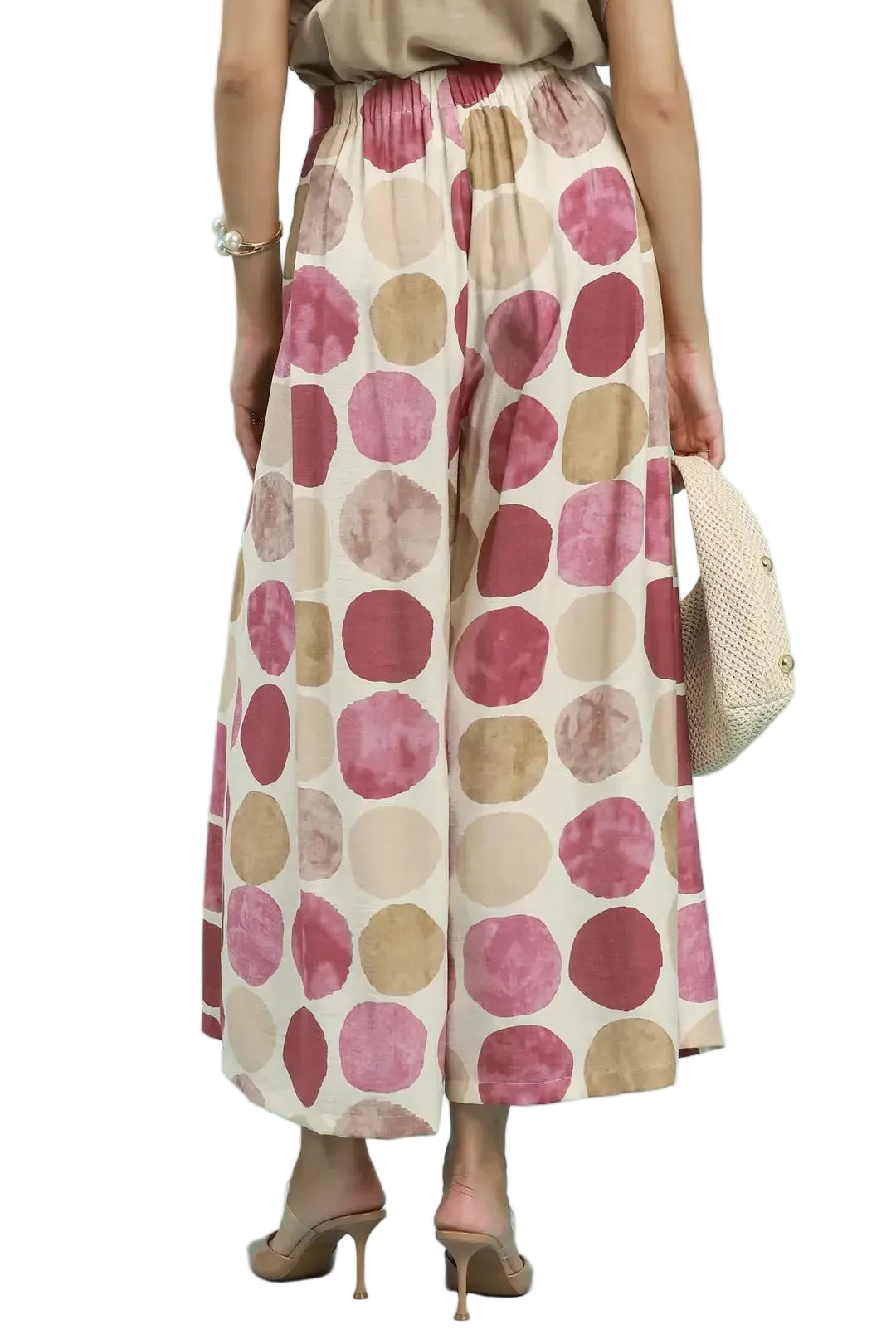 Pink Mix Dot Print Wide Leg Pants | Tigbuls Variety Fashion Shop