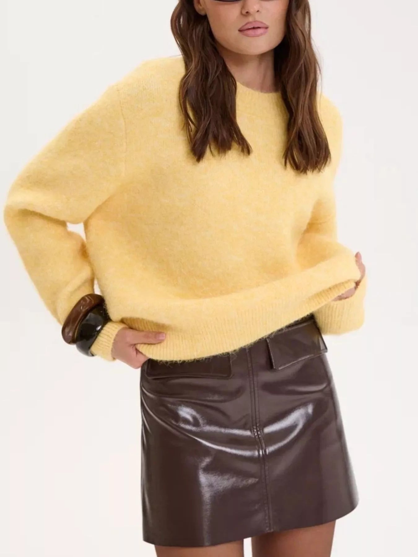 Round Neck Dropped Shoulder Sweater - Tigbul's Variety Fashion Shop