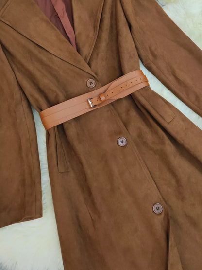 Lapel Collar Longline Coat Khaki Outerwear | Tigbuls Variety Fashion