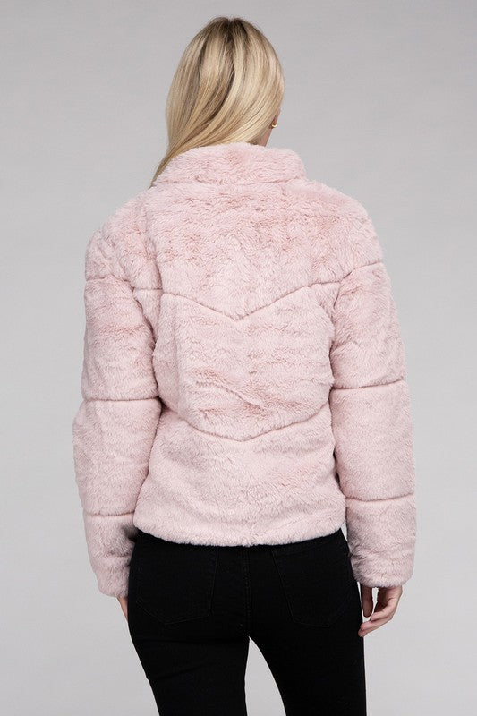 Fluffy Zip-Up Sweater Jacket - Tigbuls Variety Fashion