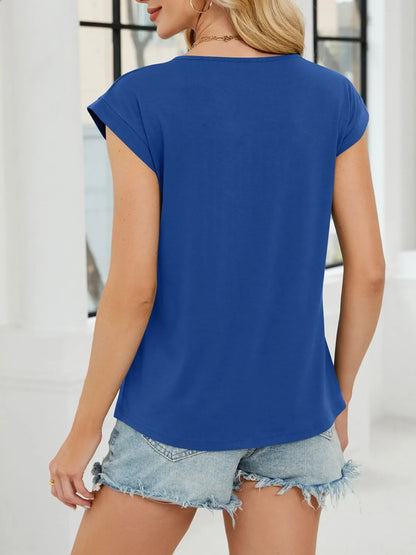 Pleated Front Scoop Neck T-Shirt - Tigbul's Variety Fashion Shop
