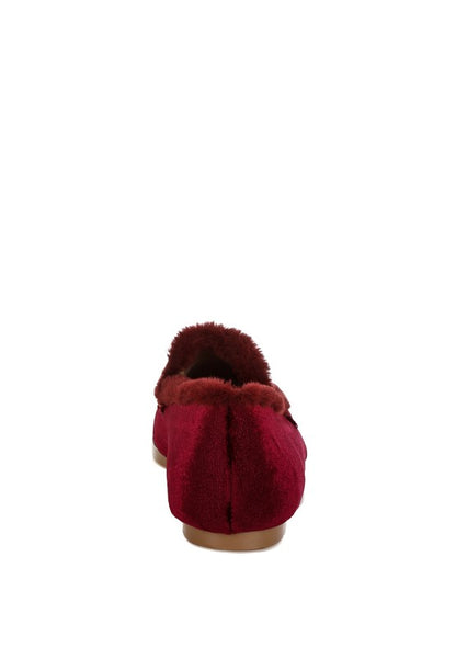 Bastian Fur Detail Velvet Loafers - Tigbul's Variety Fashion Shop