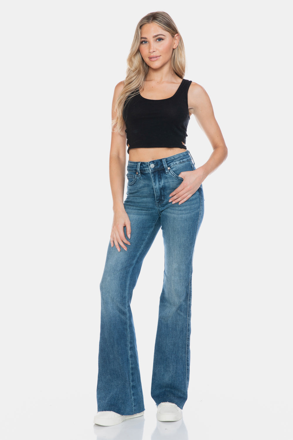 Judy Blue Full Size Tummy Control Cut Hem Long Flare Jeans - Tigbul's Variety Fashion Shop